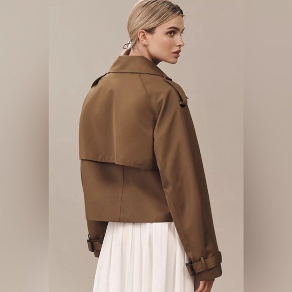 NWT Size M - Anthropologie Crop Trench Coat Neutral Preppy Boho (NWT US$ 158) - Picture 3 of 16